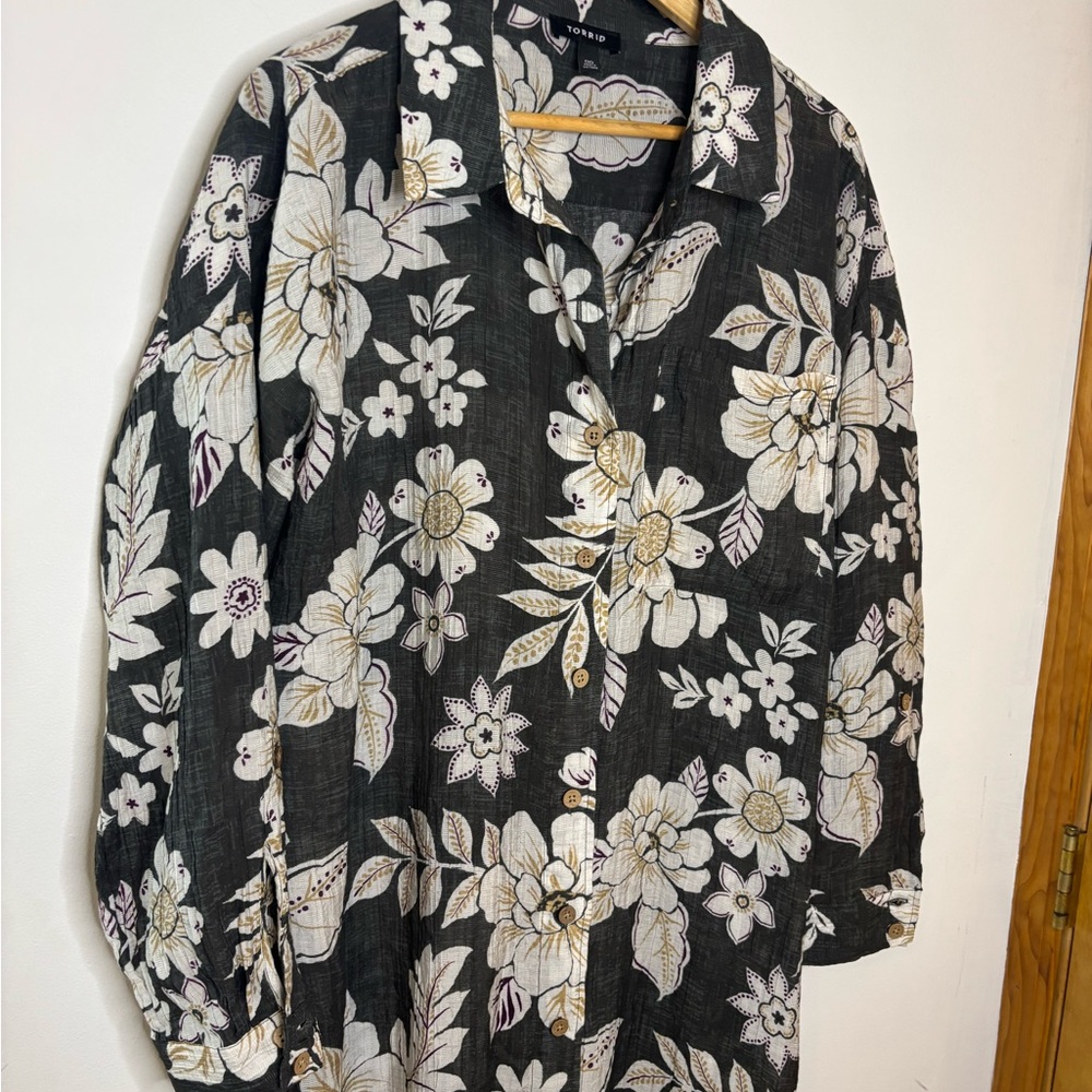 Torrid Button Up Kimono Split Side Maxi Shirt - image 4